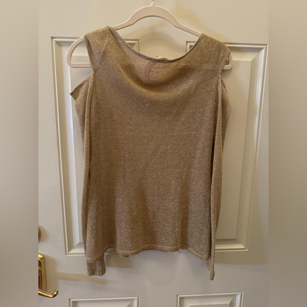 Bailey 44 black sabbath top gold sparkle cold shoulder S $125 sweater l/s linen - Picture 6 of 10
